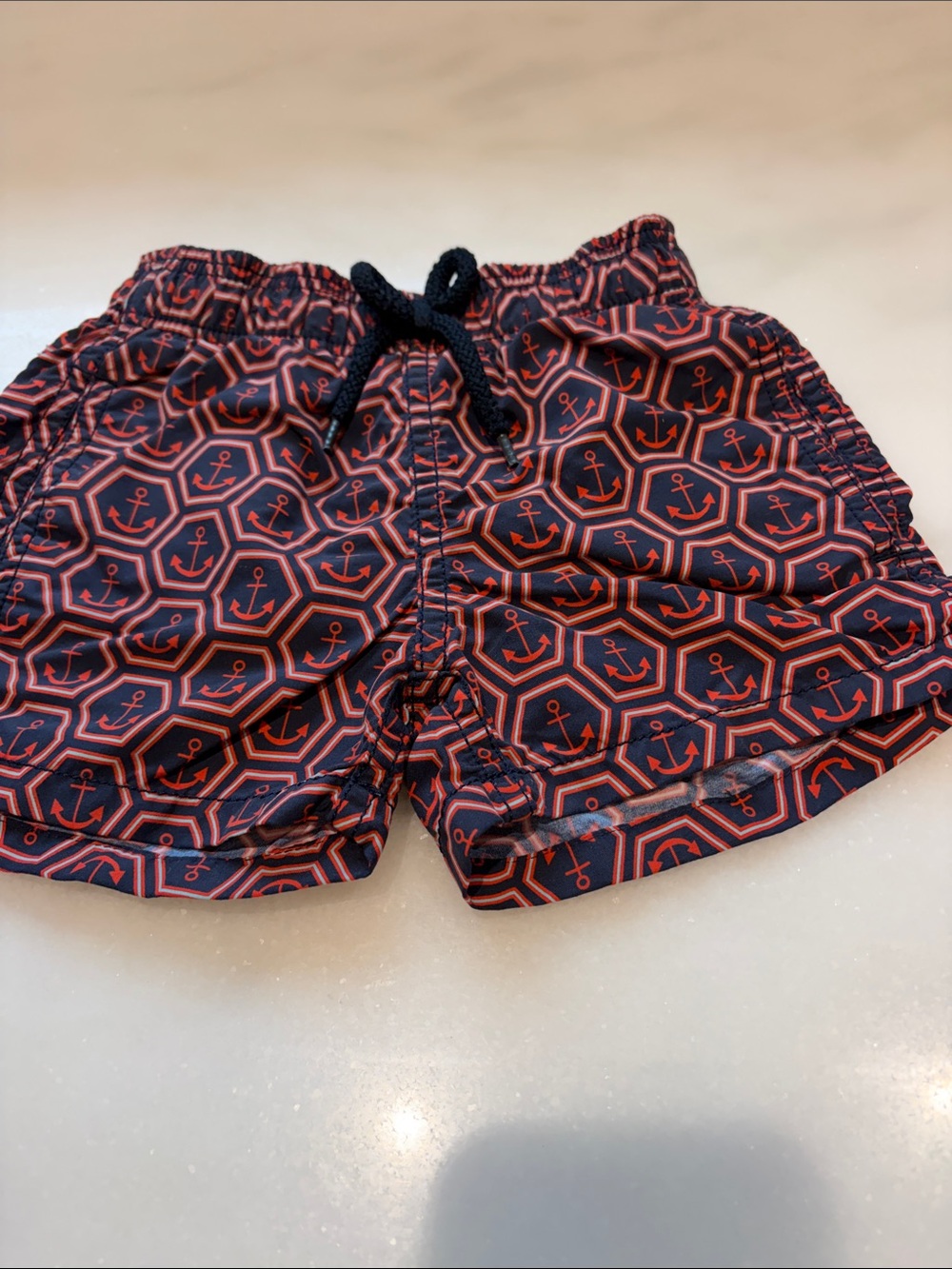 Vilebrequin Boys Navy and Red Anchor Print Swim Shorts